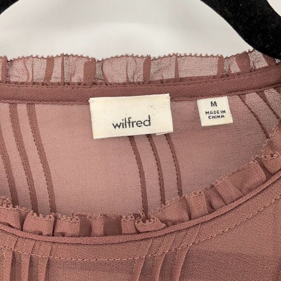 Wilfred Burgundy Chiffon Sheer Pleated Ruffle Collar Lourdes Blouse Size Medium - Picture 3 of 10